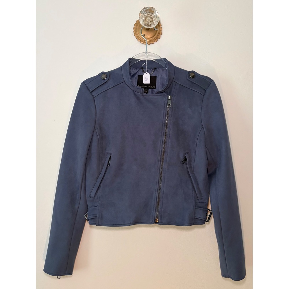 Banana Republic Blue Faux Suede Moto Biker Asymmetrical Jacket Size S